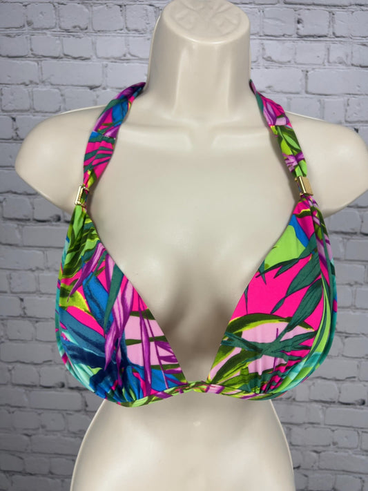 Victoria's Secret Pink Green Tropical Print Push Up Halter Bikini Top L