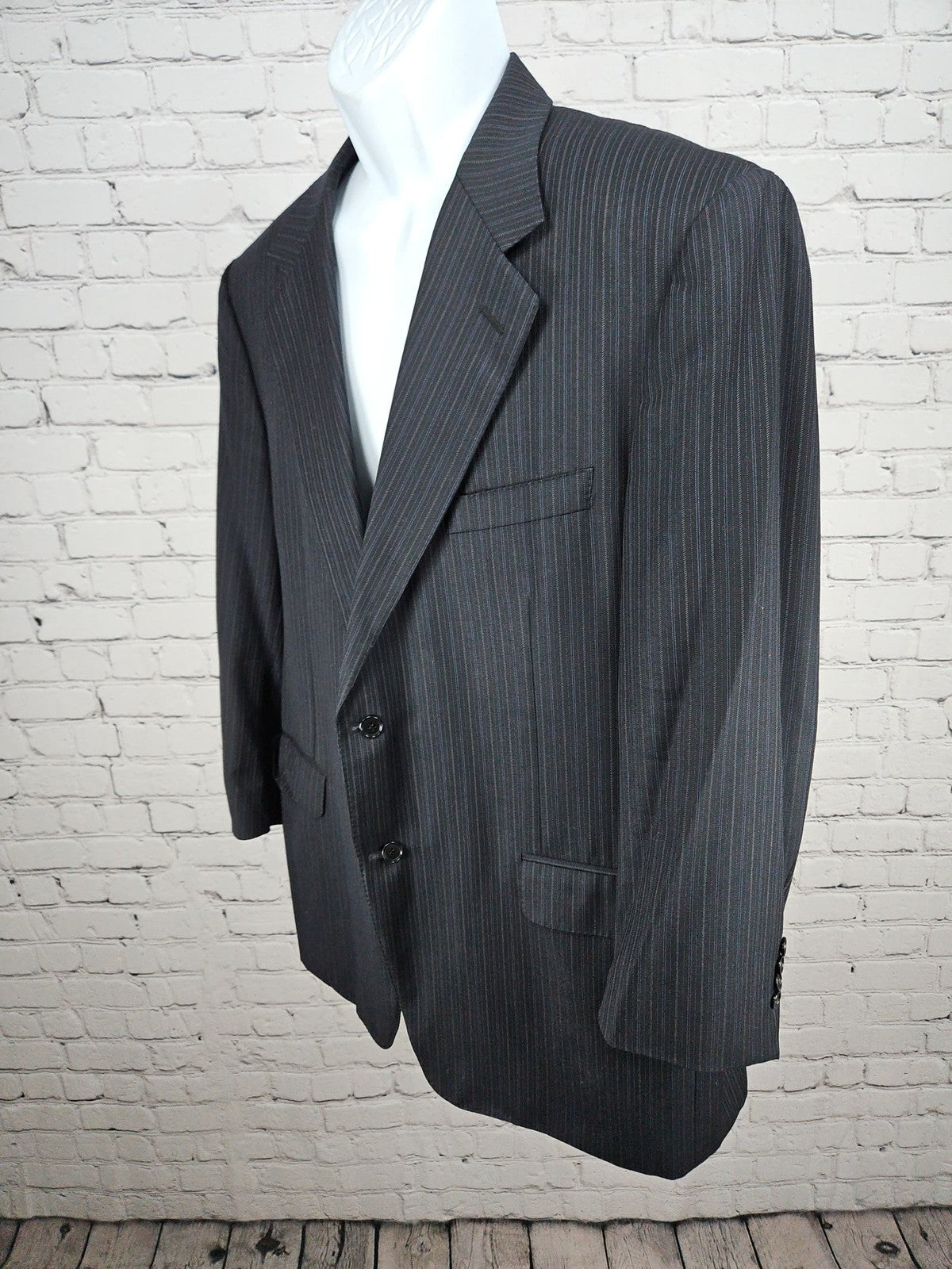 VTG Canali Charcoal Pinstripe Super 120s Wool 2 Button Blazer Sport Coat US 48R