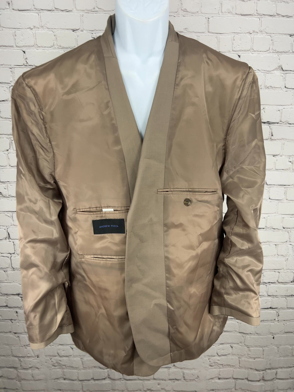 Andrew Fezza Tan 2 Button Double Vented Notch Lapel Blazer Sport Coat 44S