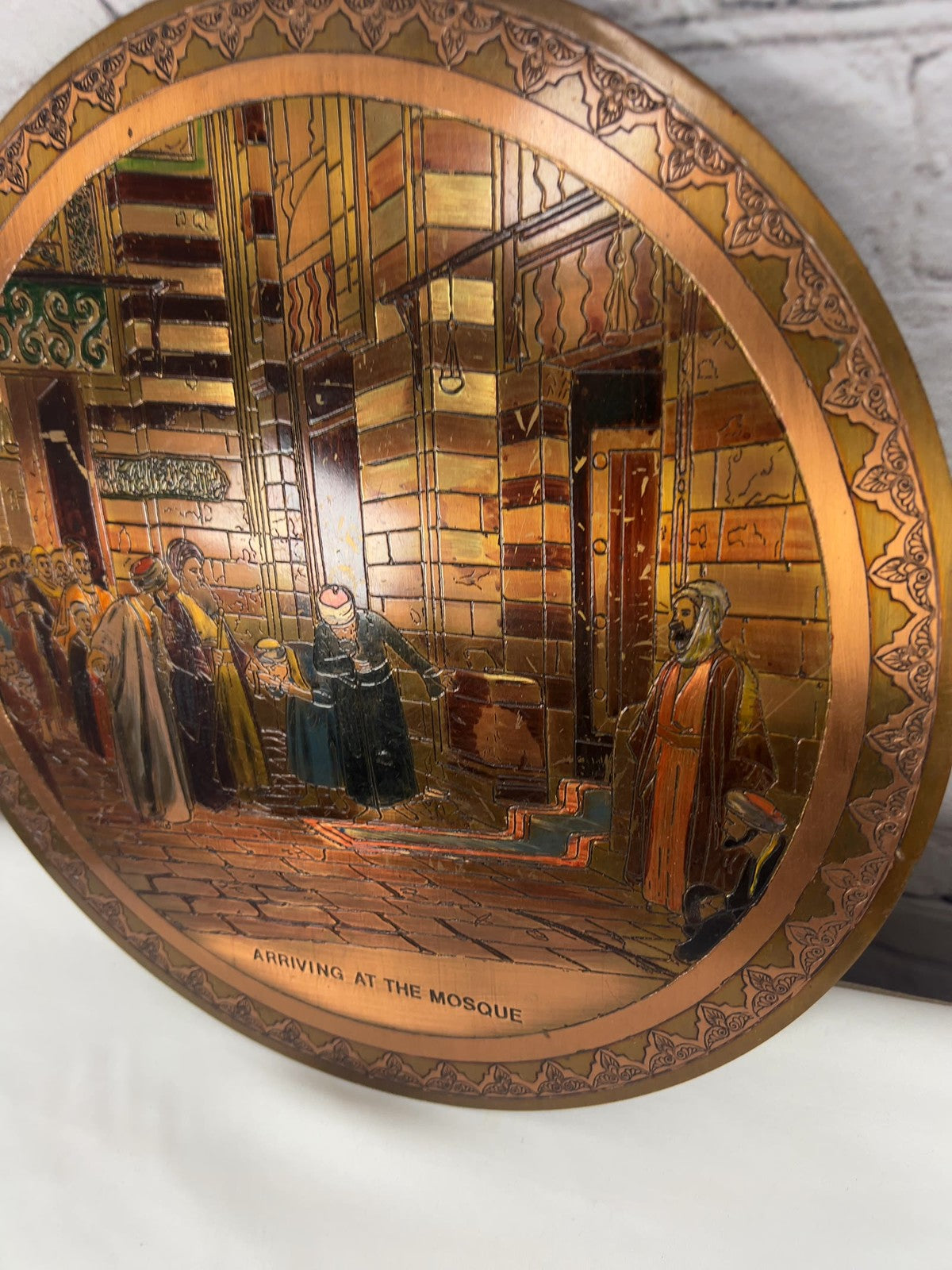 VTG El-Shami Arriving At The Mosque Copper Wall Plate Handmade Egypt 12 In