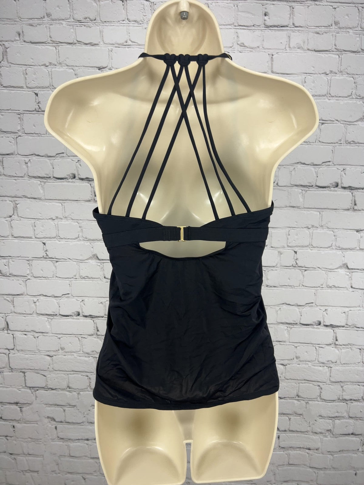 Athleta Black Ruched Strappy Back Halter Tankini Swim Top S