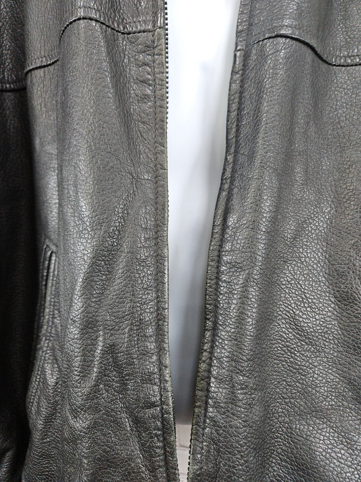 VTG Outbrook Black Genuine Leather Lined Bomber Jacket Zip Front Mens 2X