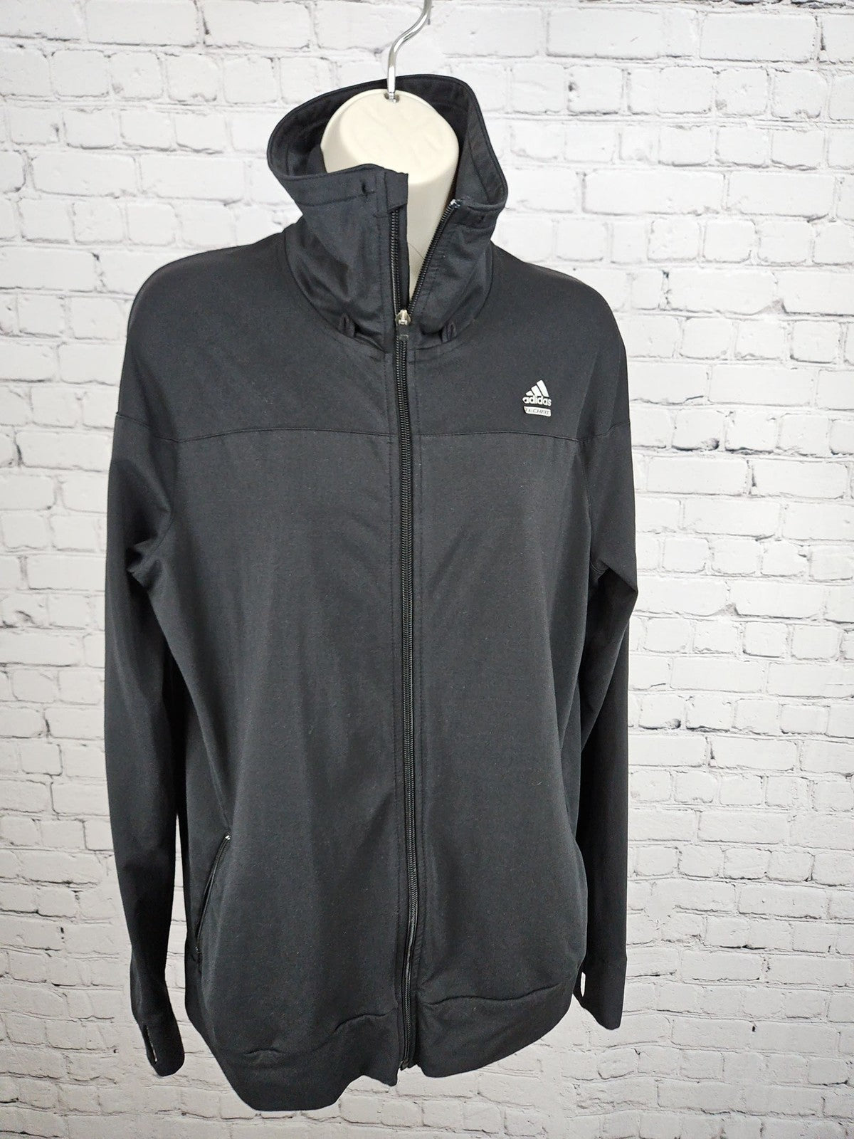 Adidas Techfit Black Full Zip Funnel Neck Thumbhole Track Jacket Women's XL