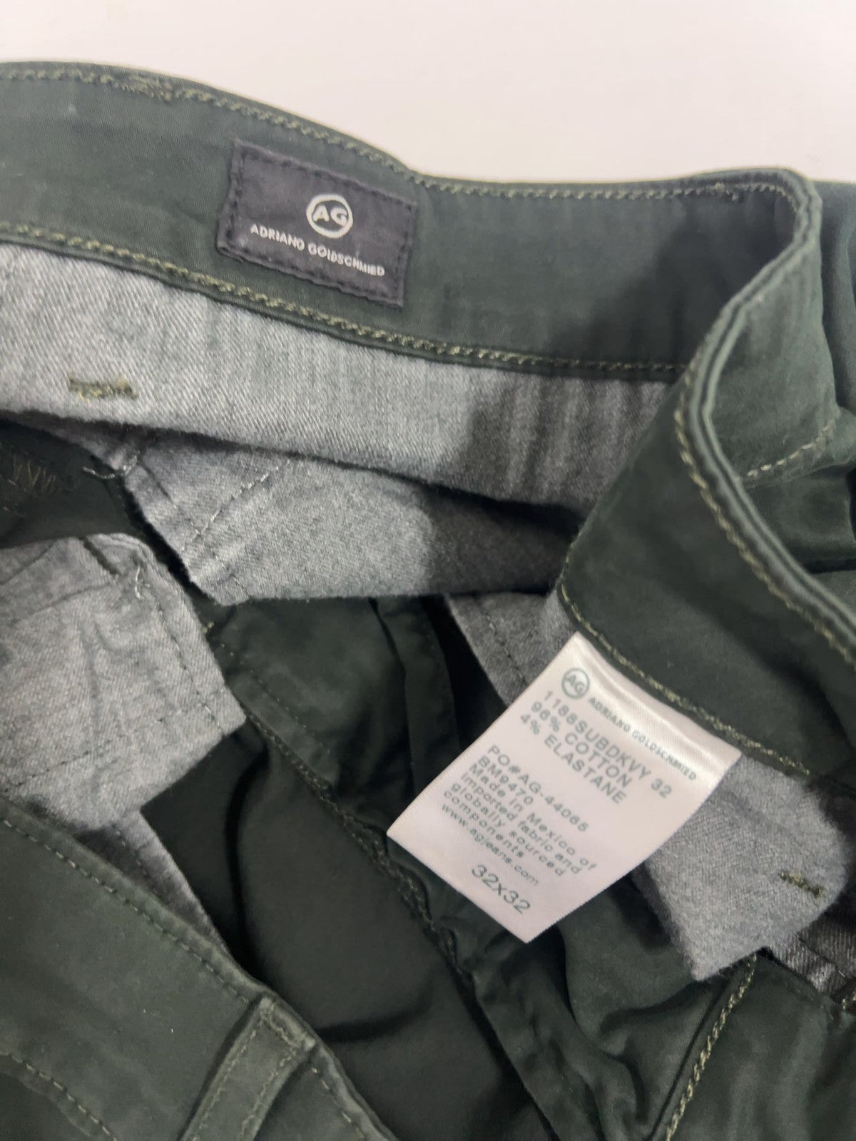 AG Dark Green Lux Khaki Tailored Trouser Stretch Chino Pants 32