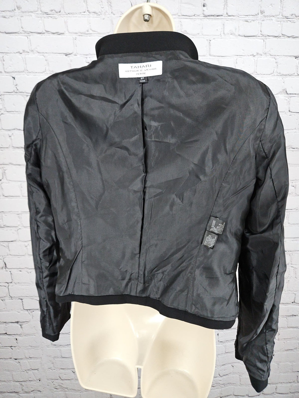 Tahari Arthur S Levine Black Rhinestone Button Cropped Collared Jacket 6P