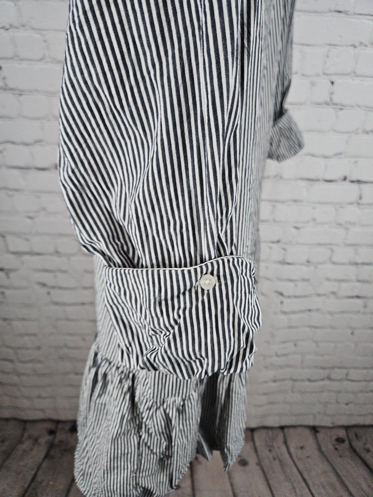 Lands' End Gray White Striped Drop Waist Ruffle Hem Shirt Dress M