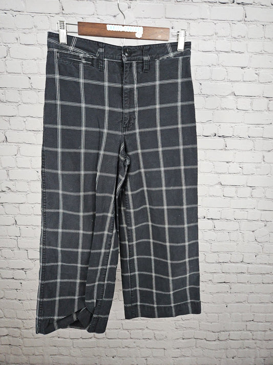 Madewell Black White Windowpane Plaid Wide Leg Cropped Pants 27 (28X23.5)