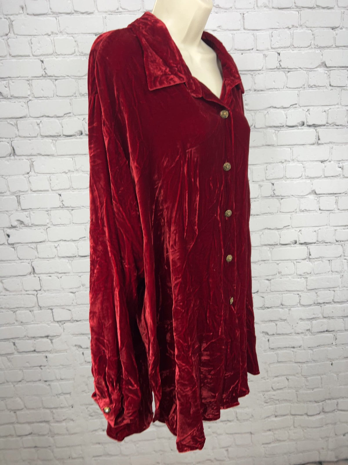 VTG Coldwater Creek Red Silk Blend Crushed Velvet Button Front Tunic Top 2X