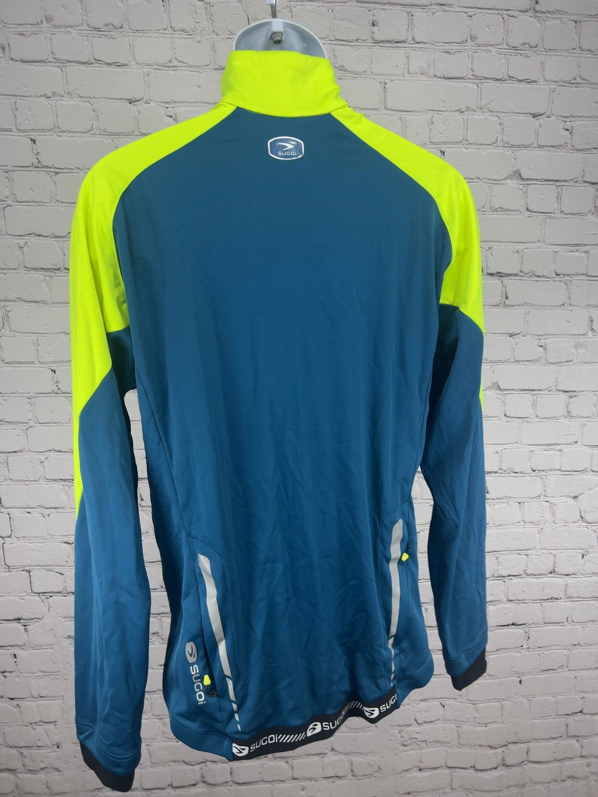 Sugoi RS 180 Neon Yellow Teal Reflective Full Zip Men's Cycling Jacket L