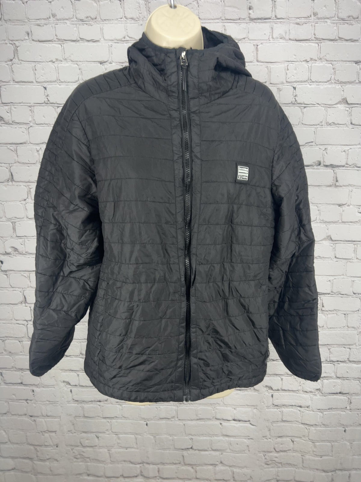 Dutch Bros Coffee Black Quilted Puffer Hooded Full Zip Jacket M
