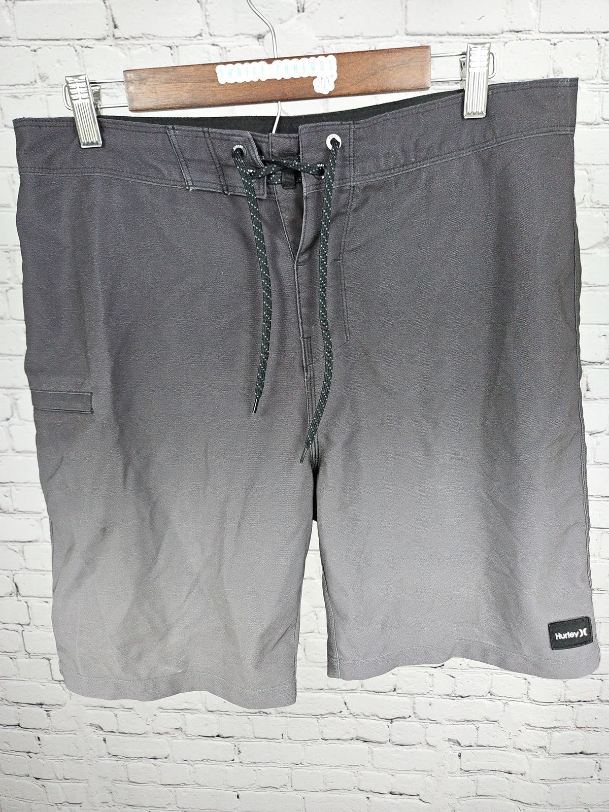 Hurley Black Gray Ombre Lace Up Board Shorts Swim Trunks 32