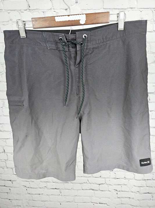 Hurley Black Gray Ombre Lace Up Board Shorts Swim Trunks 32