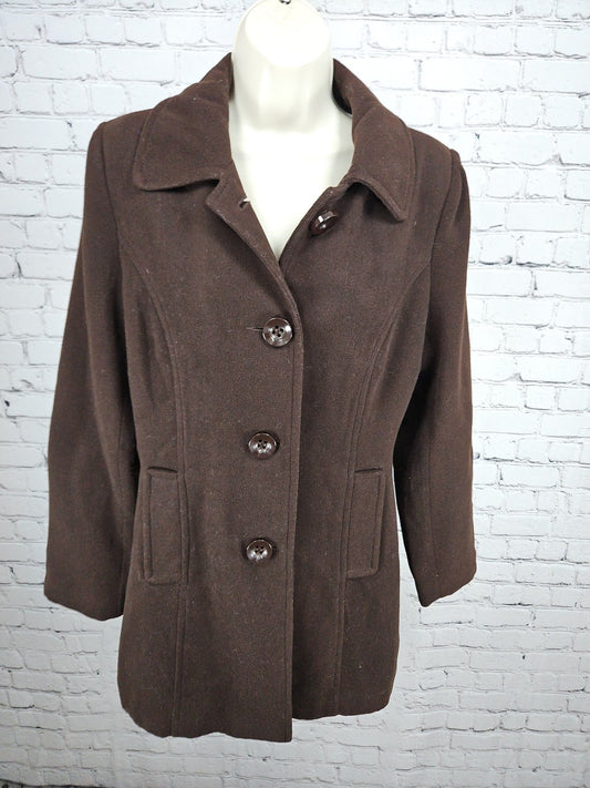 Ci Sono Brown Wool Blend Single Breasted Half Belt Lined Pea Coat Women's M