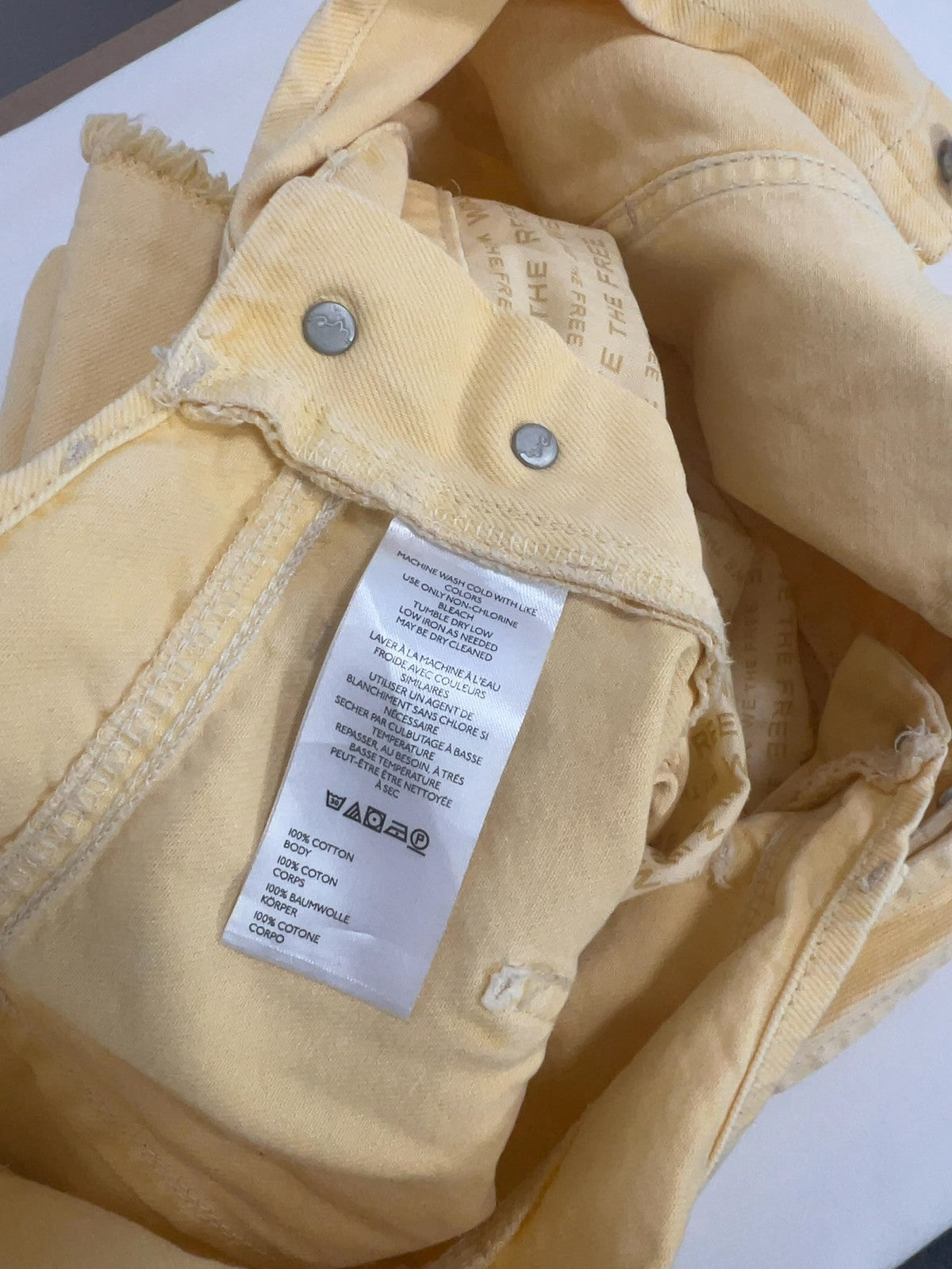 We The Free Yellow Denim Cuffed Overall Shortalls Women's L