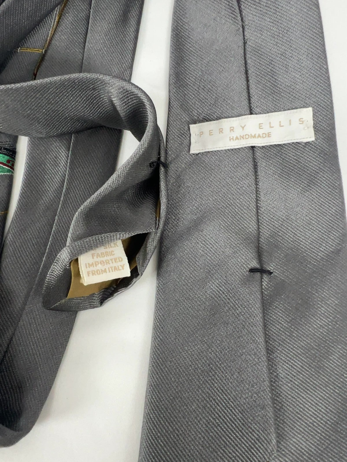 VTG Perry Ellis Handmade Gray Silk Nautical Sailboat Print Men's Neck Tie