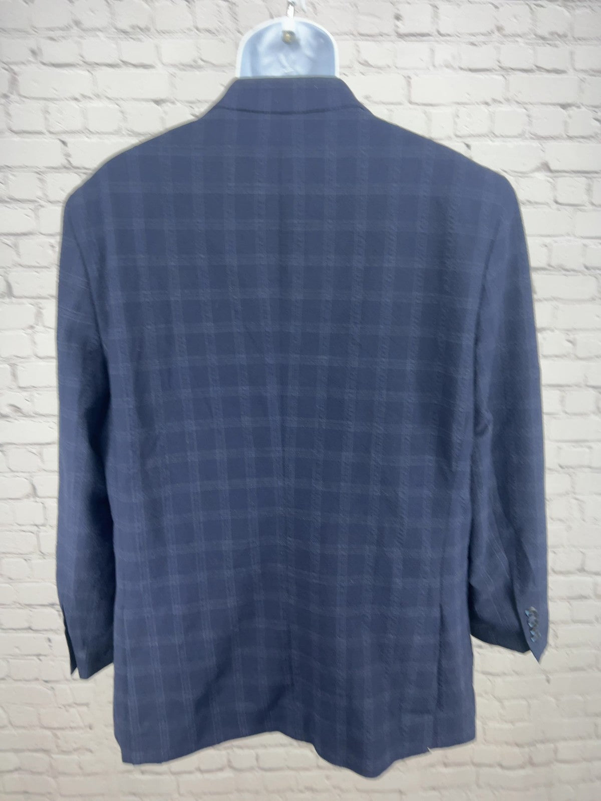 Awearness Kenneth Cole Navy Plaid Seersucker 2 Button Blazer Sport Coat XL