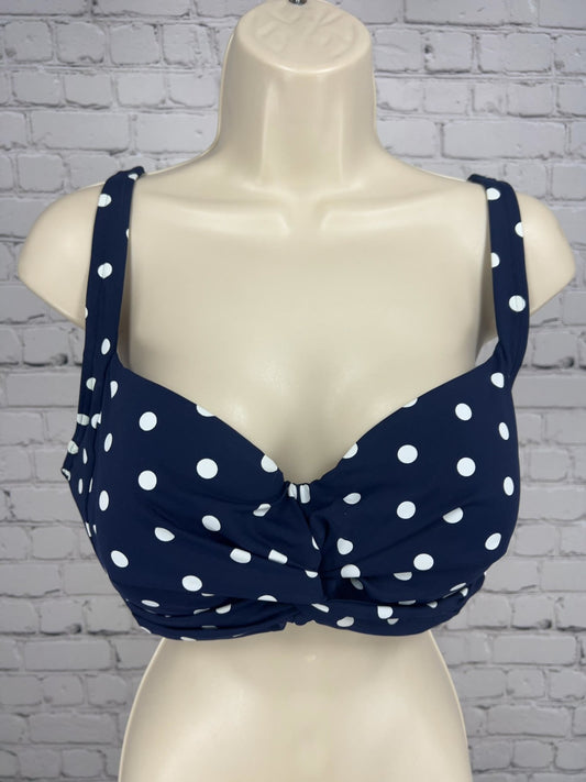 Lands' End Navy White Polka Dot Twist Front Underwire Bikini Top 12 D