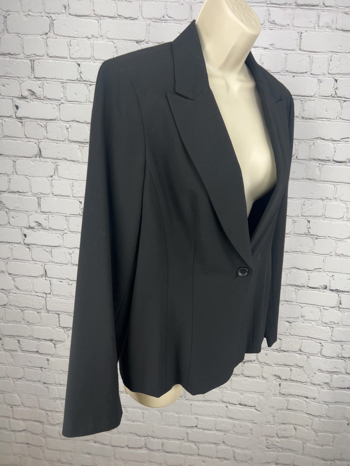 Anne Klein A Line Black Stretch Peak Lapel One Button Lined Blazer Jacket 10