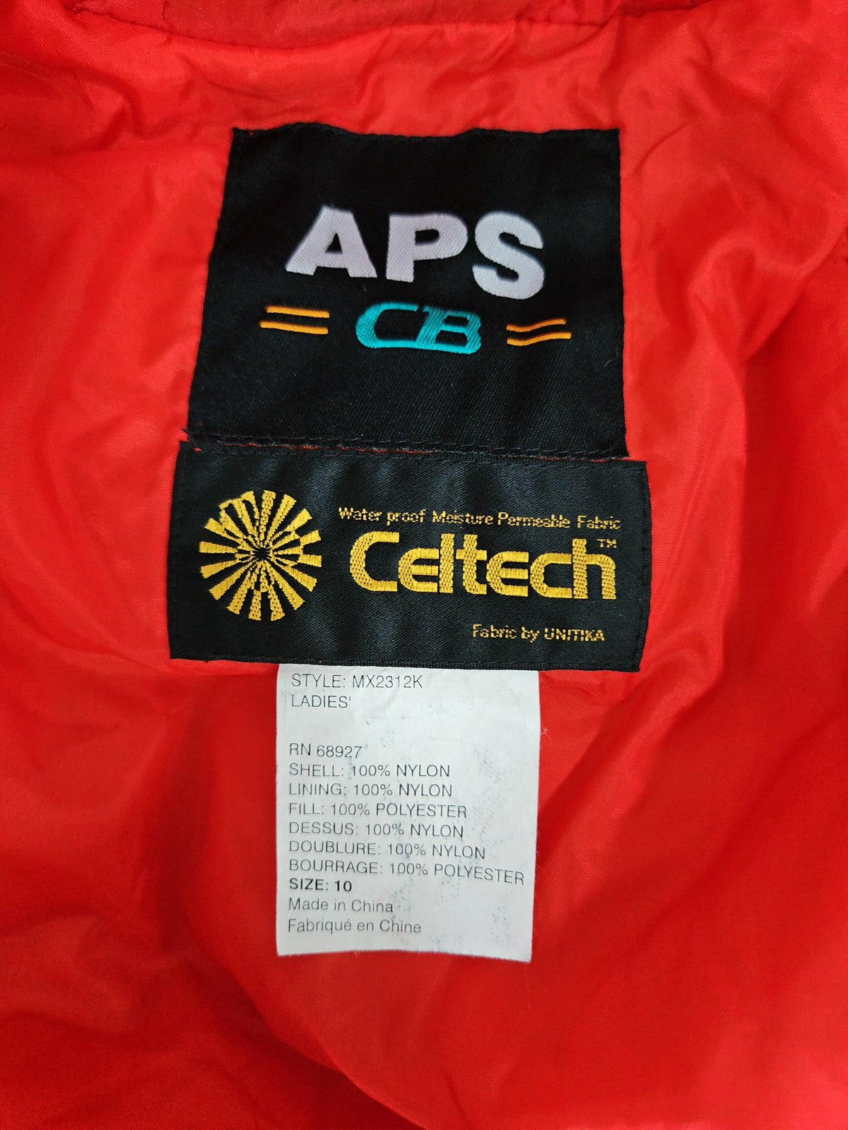 VTG APS CB Red Orange Nylon Insulated Cinched Waist Ski Jacket Womens 10