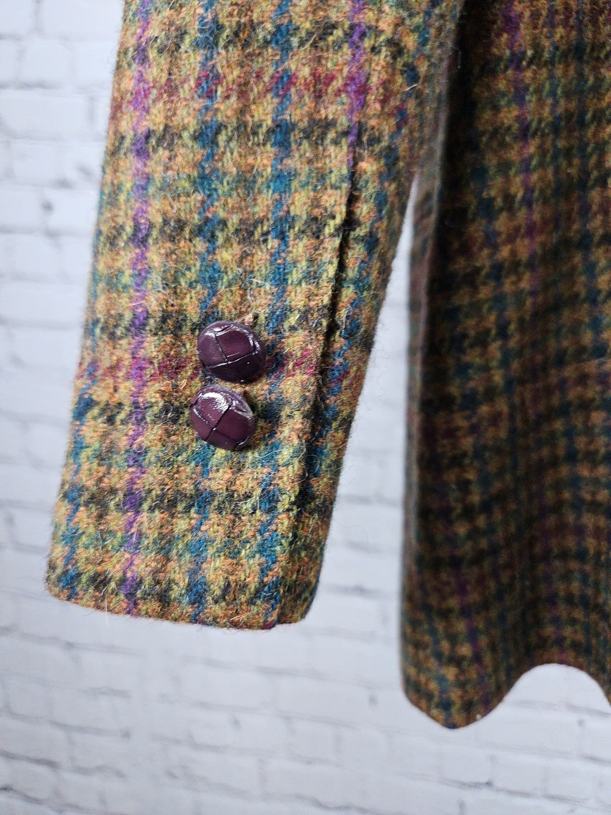 VTG Giorgio Sant'Angelo Brown Multicolor Houndstooth 100% Wool Blazer Jacket L