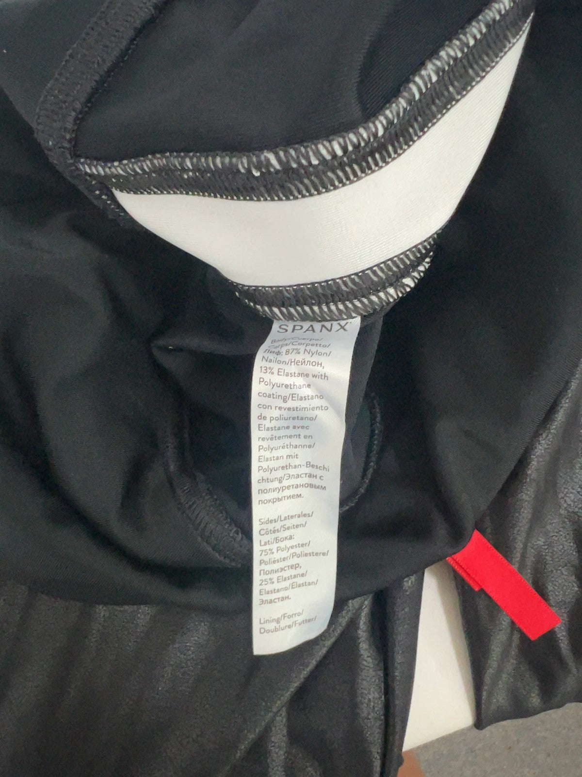 Spanx Faux Leather Black White Side Stripe Leggings Women's XL (30X27)