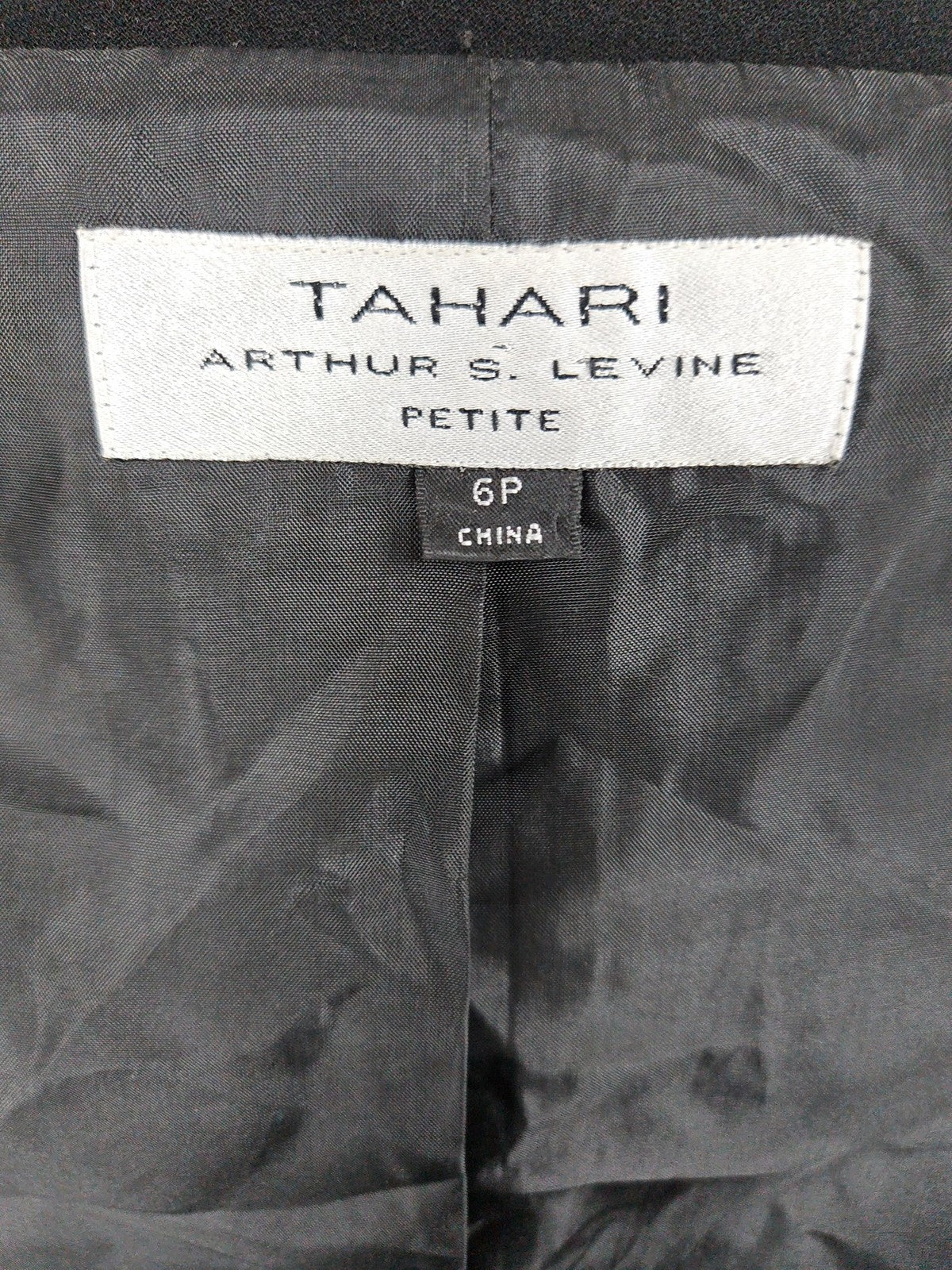 Tahari Arthur S Levine Black Rhinestone Button Cropped Collared Jacket 6P
