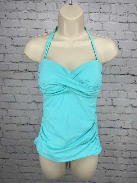 Anne Cole Aqua Blue Twist Front Ruched Halter Tankini Swim Top Womens S