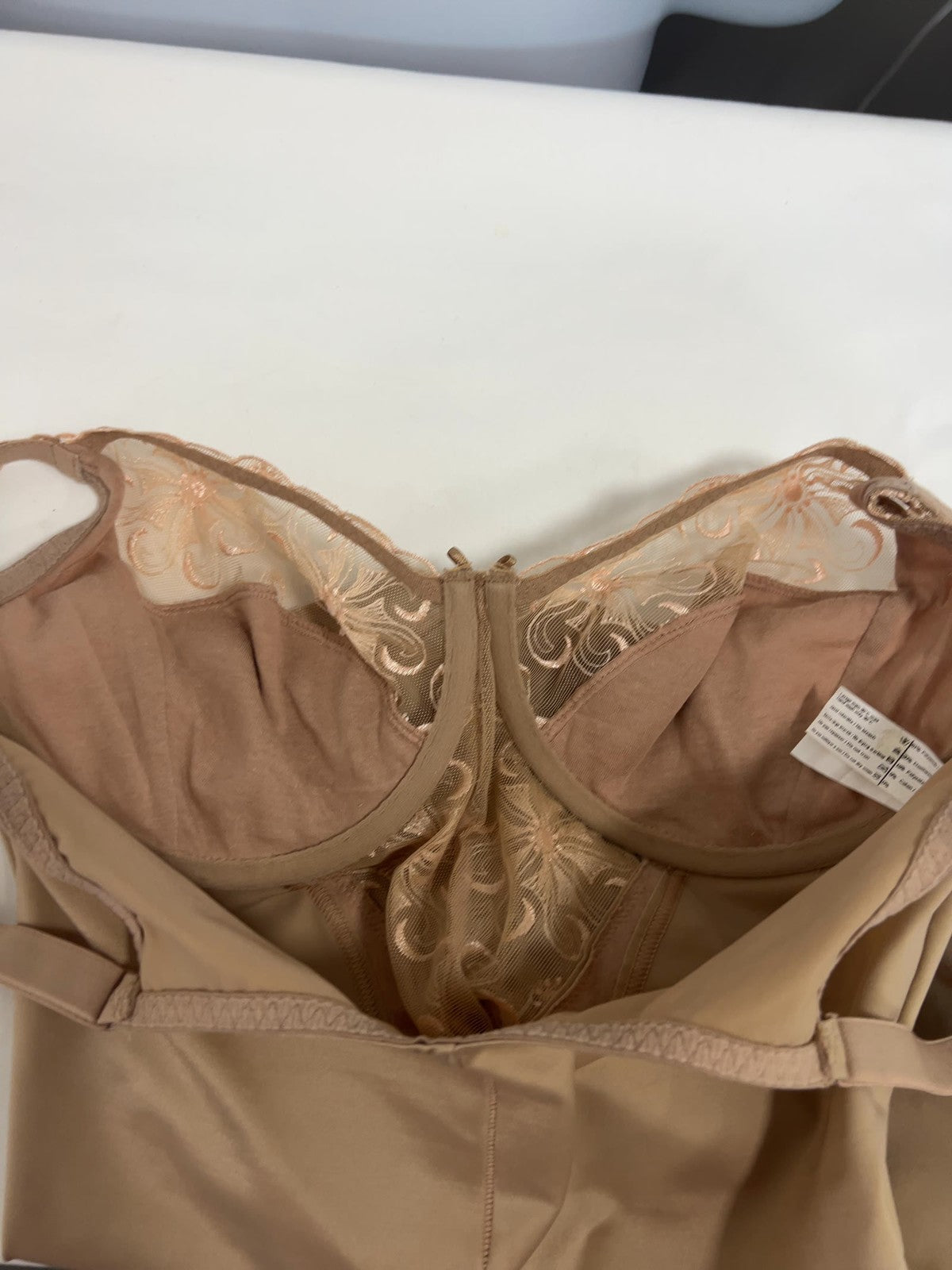 Simone Perele Beige Floral Embroidered Lace Underwire Bodysuit 34D