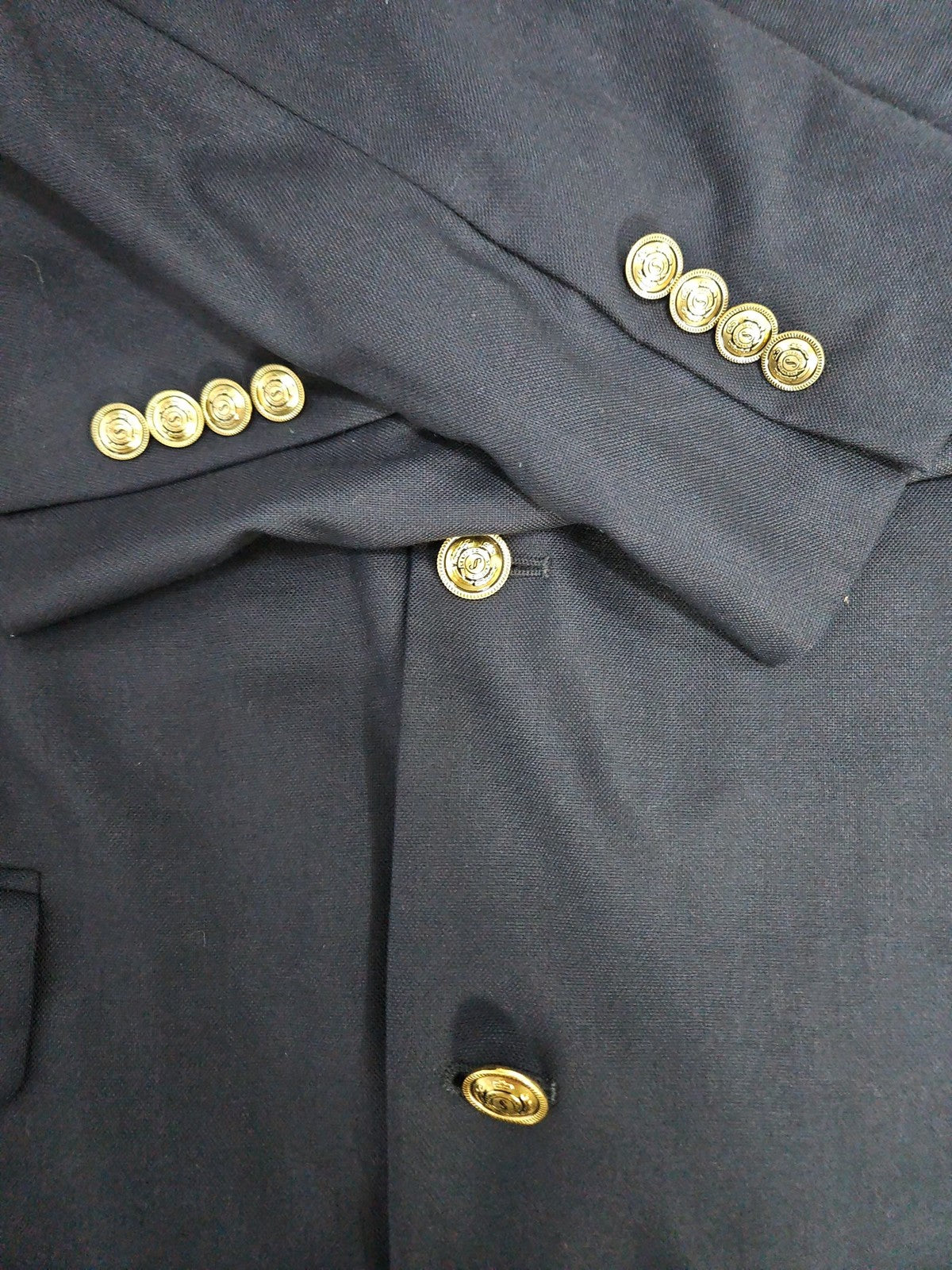 Stafford Navy 100% Wool Gold Button Single Vent Blazer Sport Coat 42L