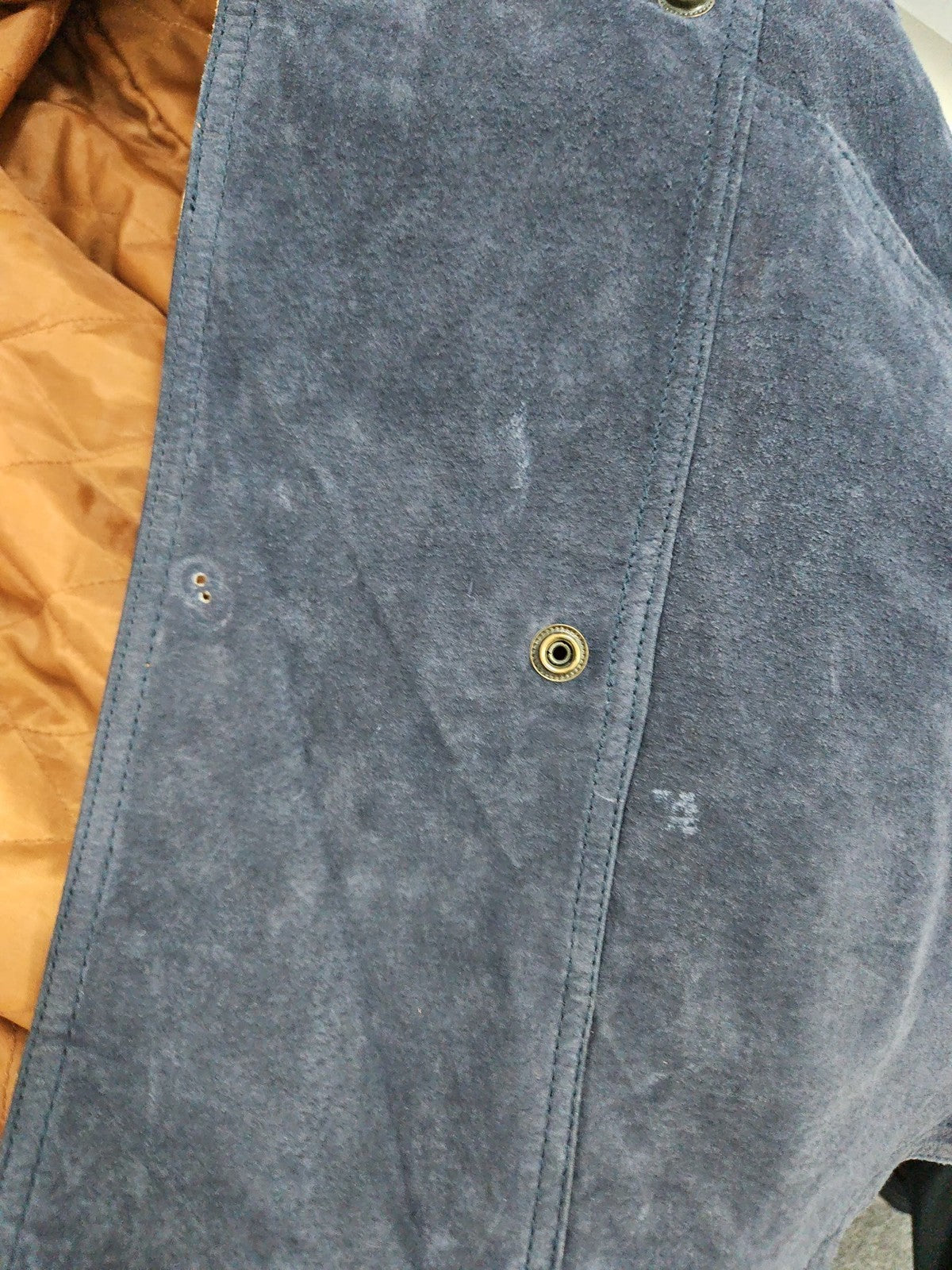 VTG BB Dakota Navy Suede Leather Hooded Drawstring Parka Jacket Womens M