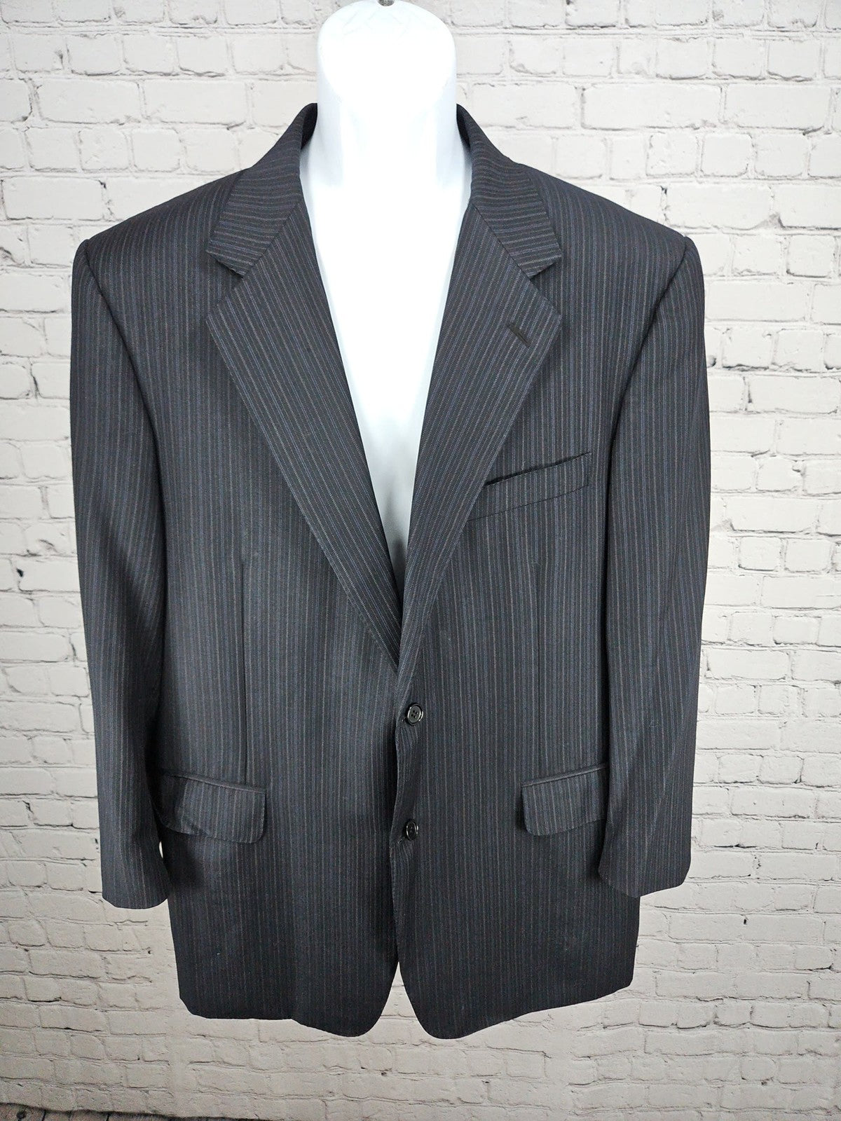 VTG Canali Charcoal Pinstripe Super 120s Wool 2 Button Blazer Sport Coat US 48R