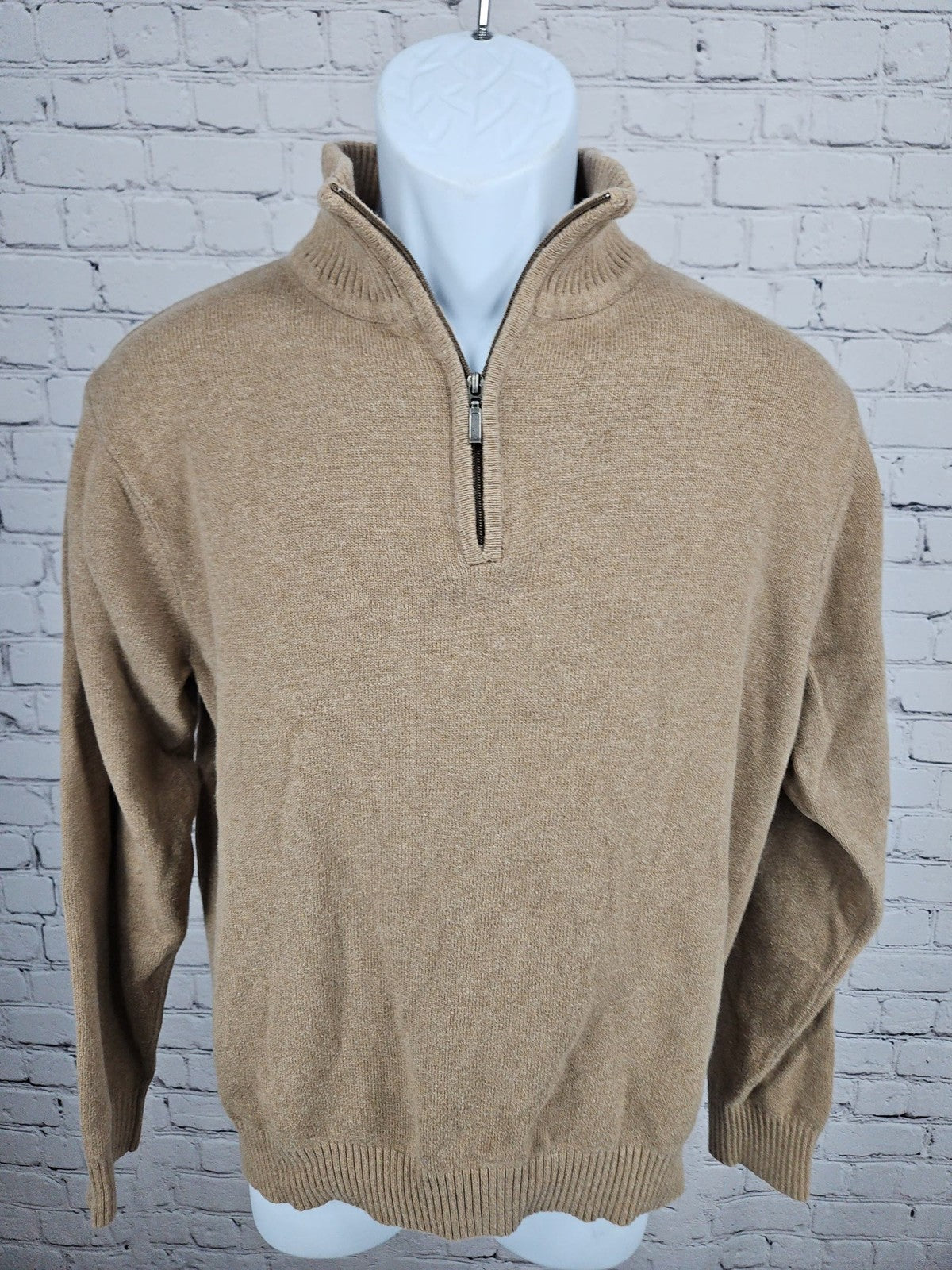 L.L. Bean Tan Cotton Cashmere Blend 1/4 Zip Pullover Men's Sweater M