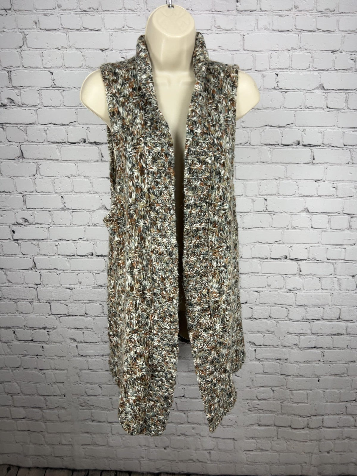 Chico's Brown Multicolor Chunky Knit Metallic Open Front Sweater Vest 2 (US M)