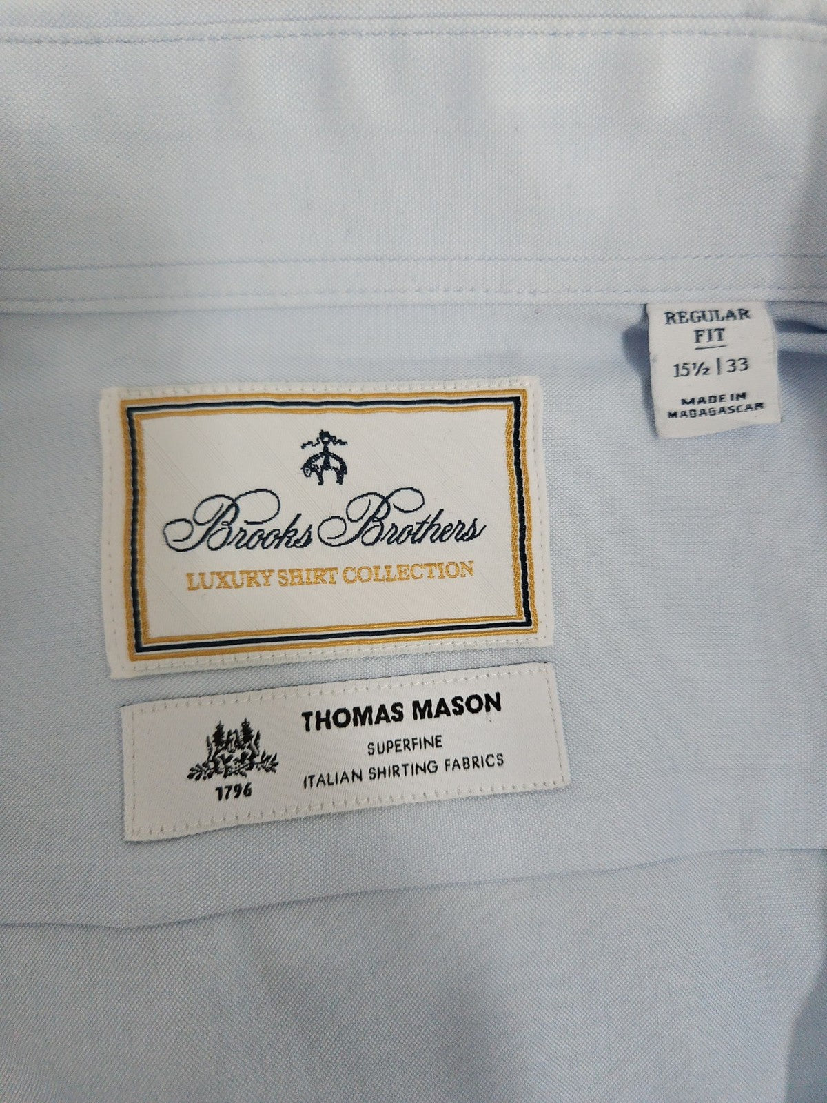 Brooks Brothers Thomas Mason Light Blue Cotton Regular Fit Dress Shirt 15.5 33