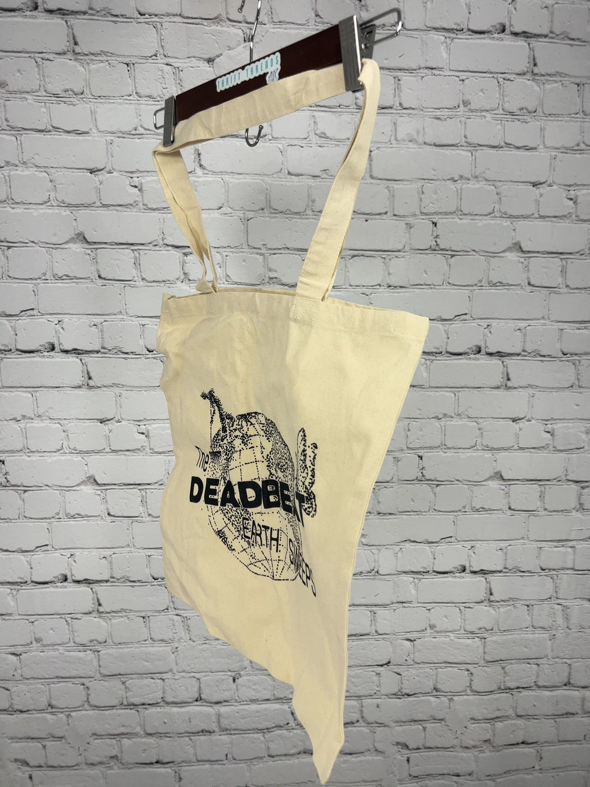 NWOT TBF Natural Canvas The Deadbeat Earth Sweeps Print Cotton Tote Bag