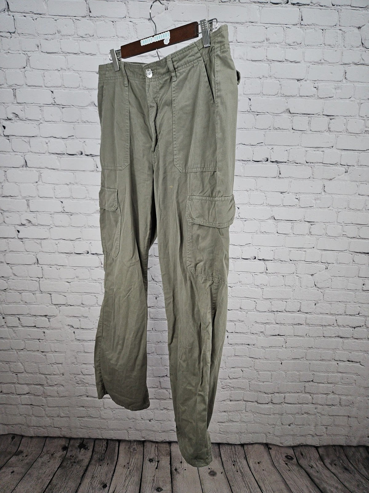 Zara Olive Green Cotton Straight Leg Cargo Pants Women's 10 (32X30.5)