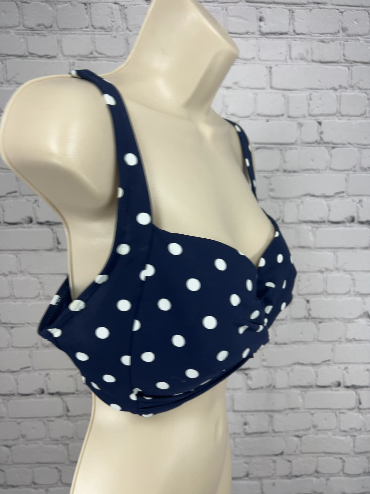 Lands' End Navy White Polka Dot Twist Front Underwire Bikini Top 12 D