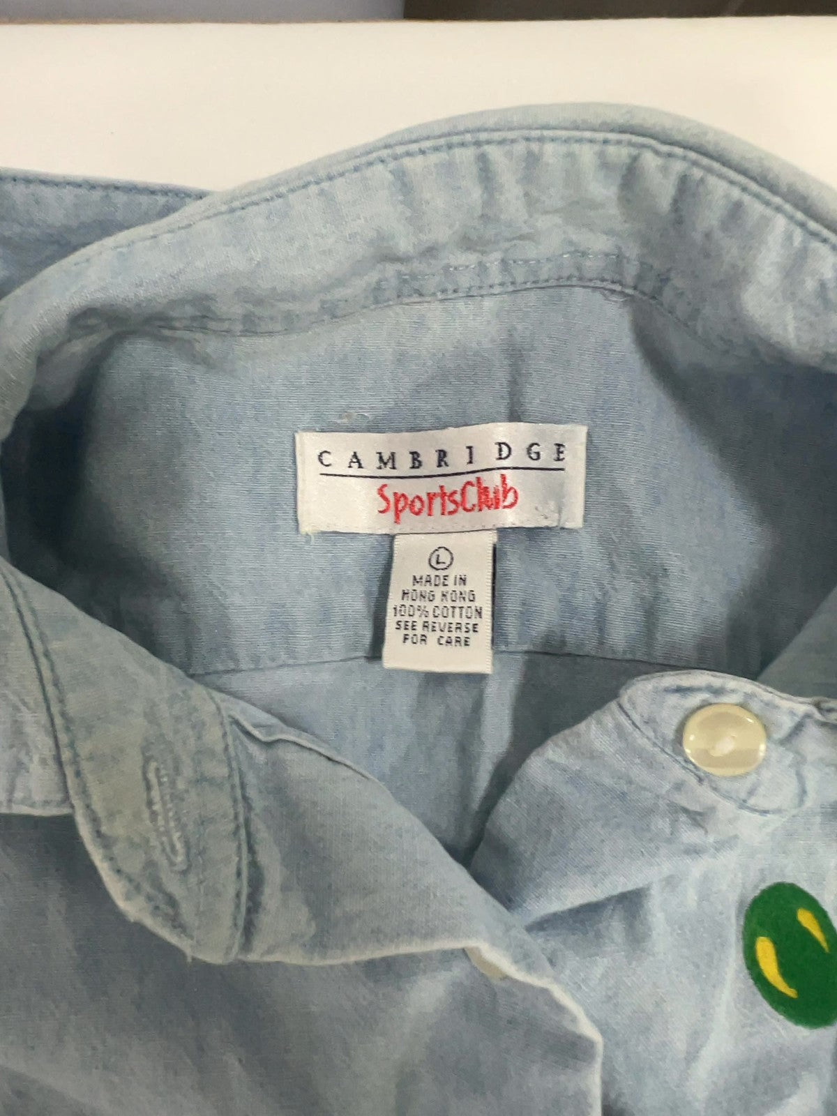 VTG Cambridge Sports Club Christmas Lights Embroidered Denim Shirt Women's L