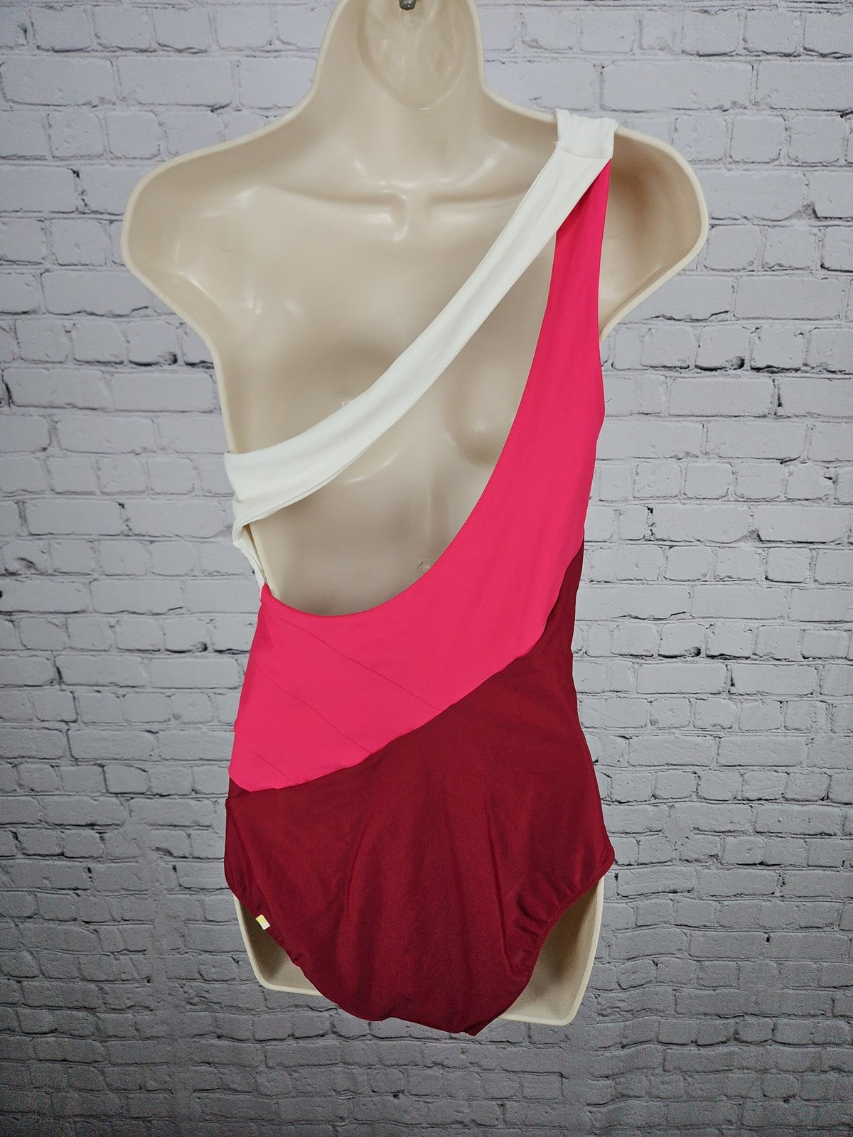 Summersalt Pink Red White Colorblock One Shoulder One Piece Swimsuit 12