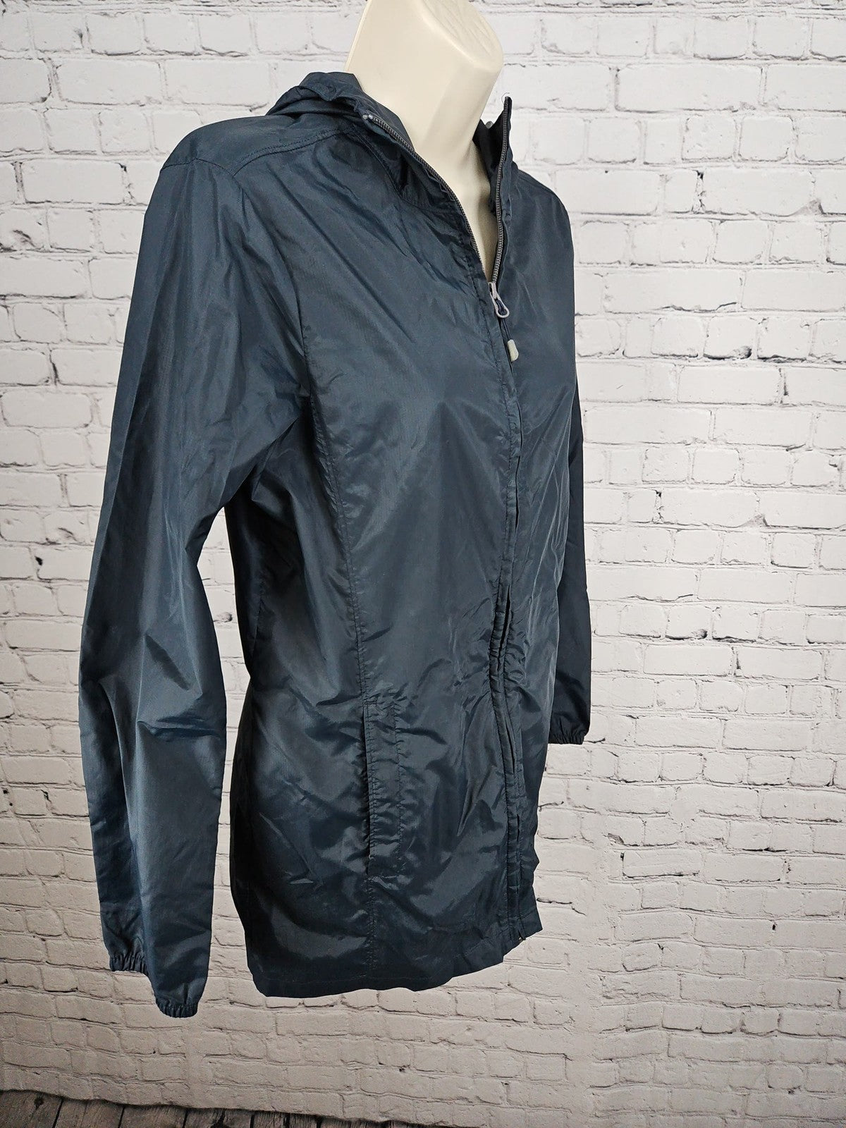 Lands' End Navy Hooded Full Zip Windbreaker Rain Jacket Women's XS
