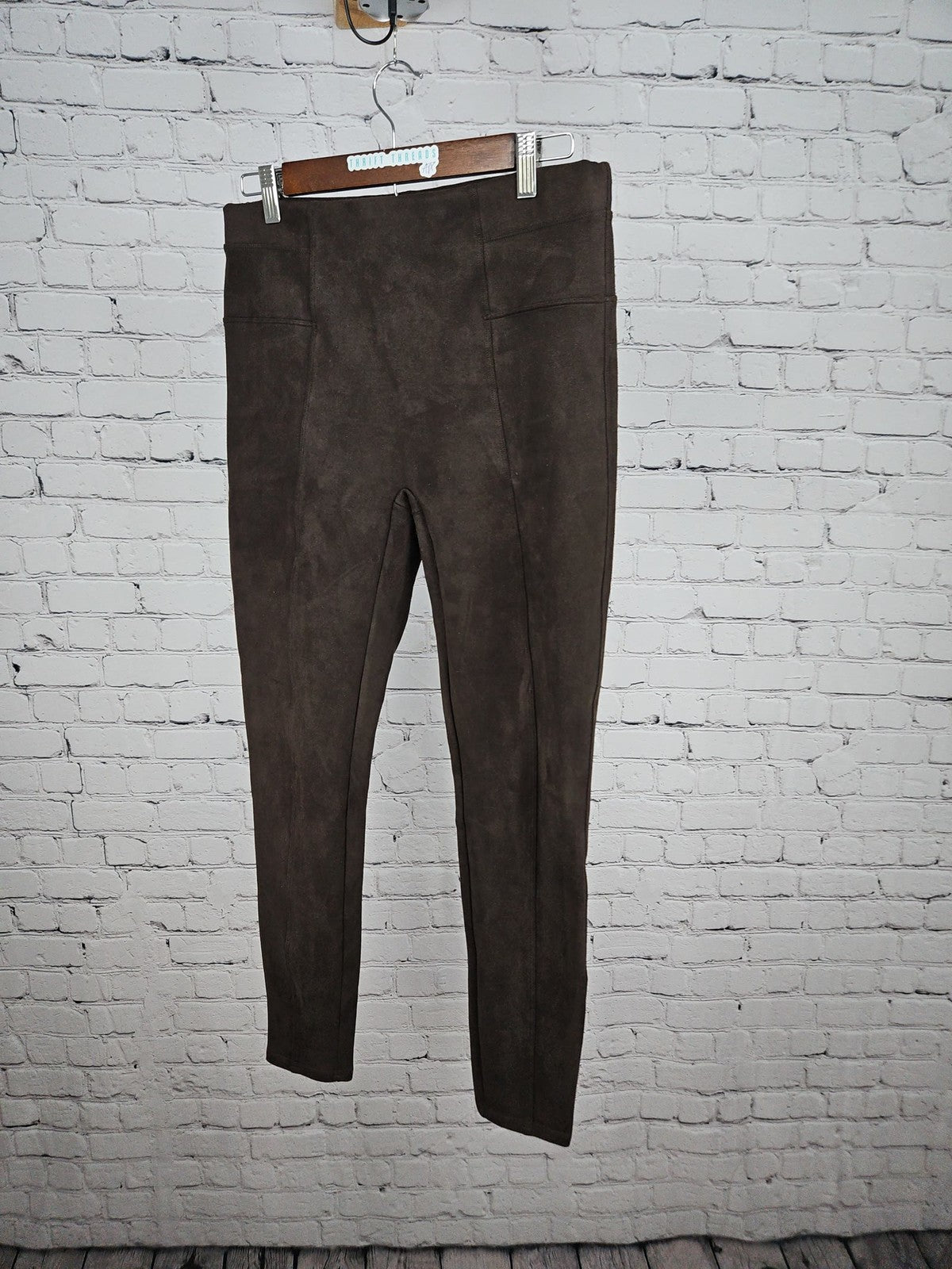 Spanx Brown Faux Suede Pull On Seamed Leggings Women's L