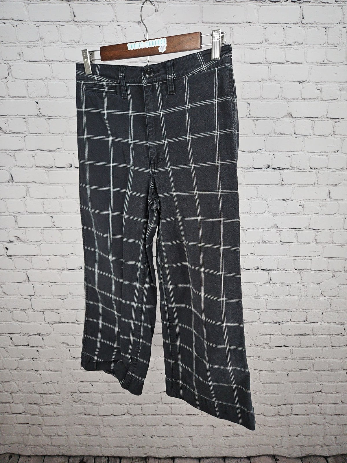 Madewell Black White Windowpane Plaid Wide Leg Cropped Pants 27 (28X23.5)