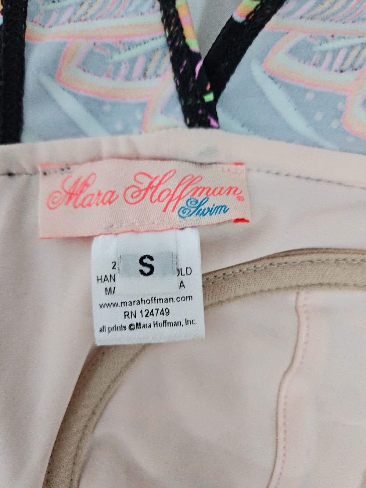 Mara Hoffman Swim Black Neon Leaf Print Underwire Bikini Top Size S