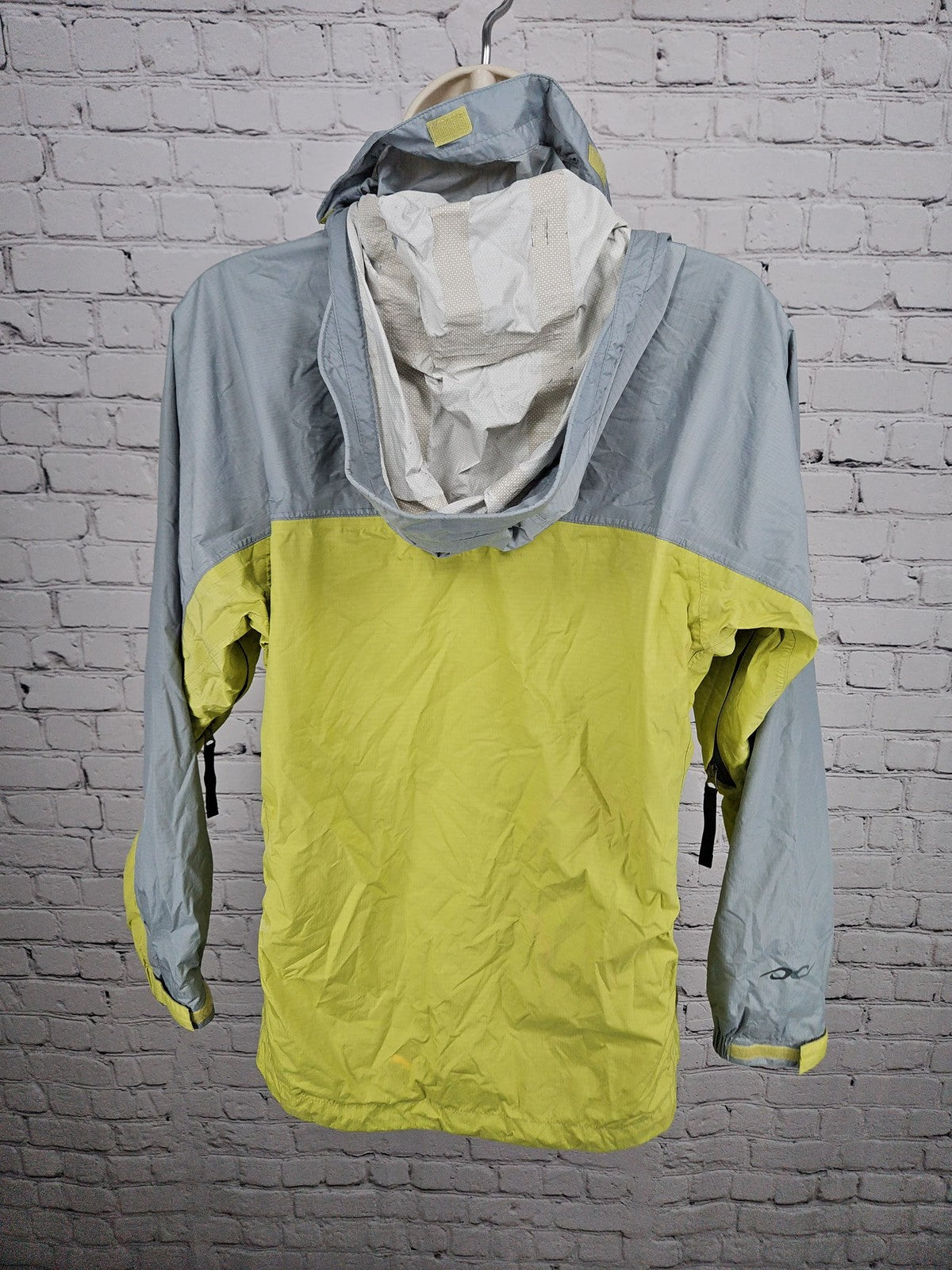 Marmot Lime Green Gray Colorblock Hooded Nylon Rain Jacket Women's S