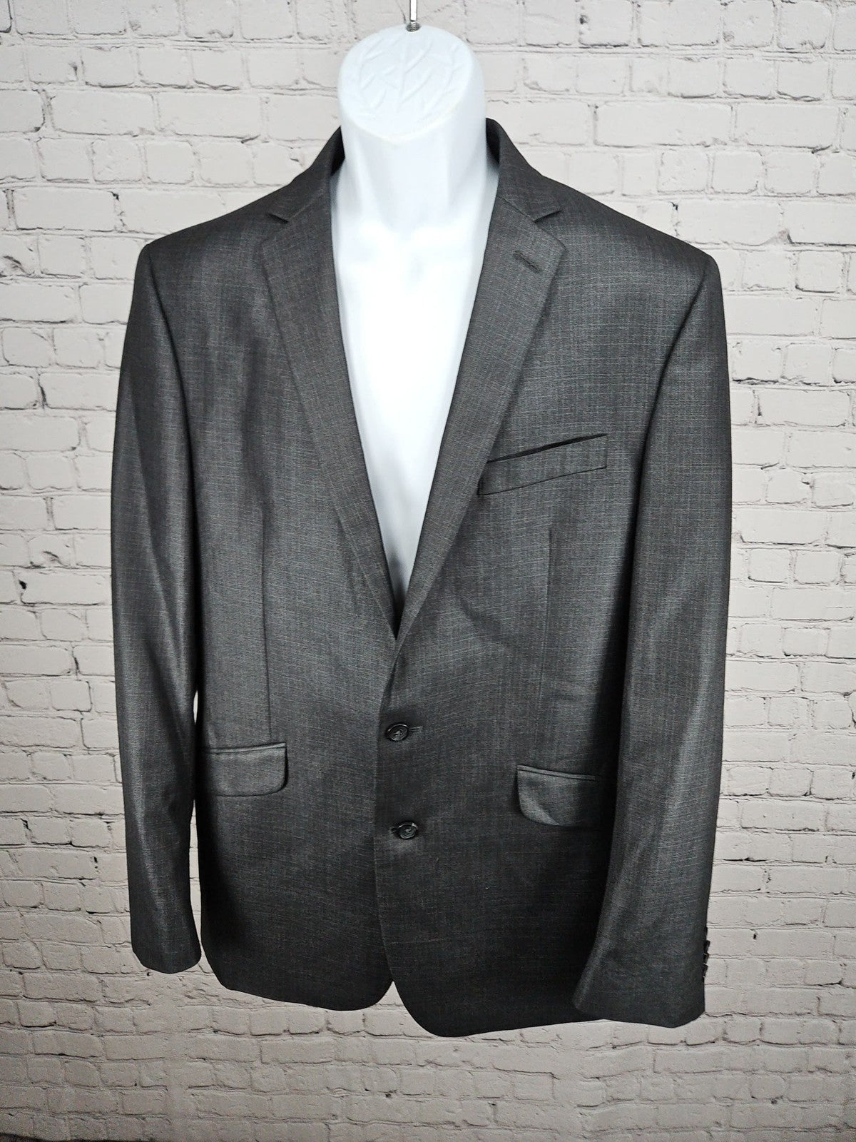Kenneth Cole Reaction Gray Plaid 2 Button Notch Blazer Sport Coat 42L