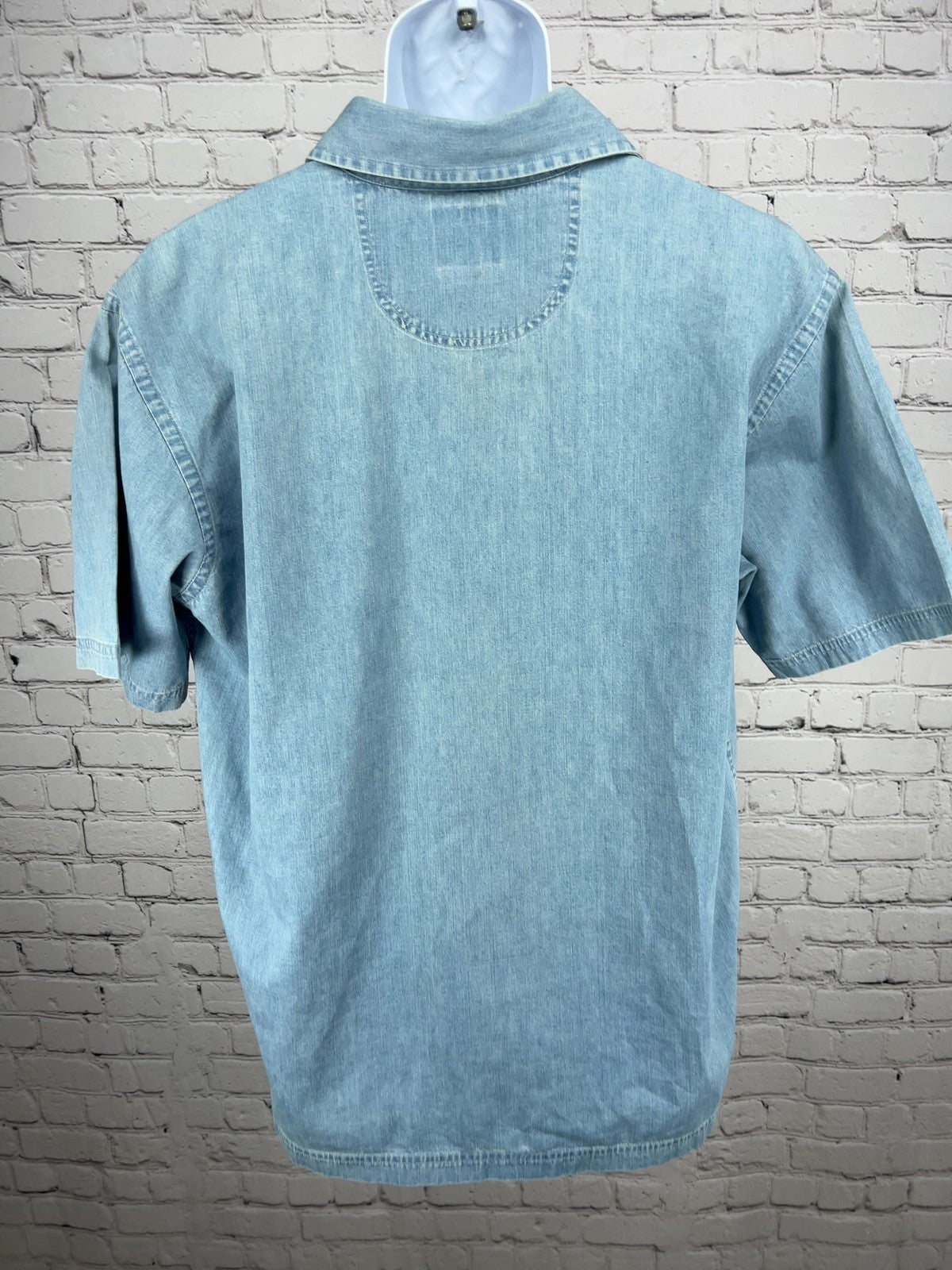 VTG Faconnable Light Wash Denim Popover Short Sleeve Pocket Shirt Mens M