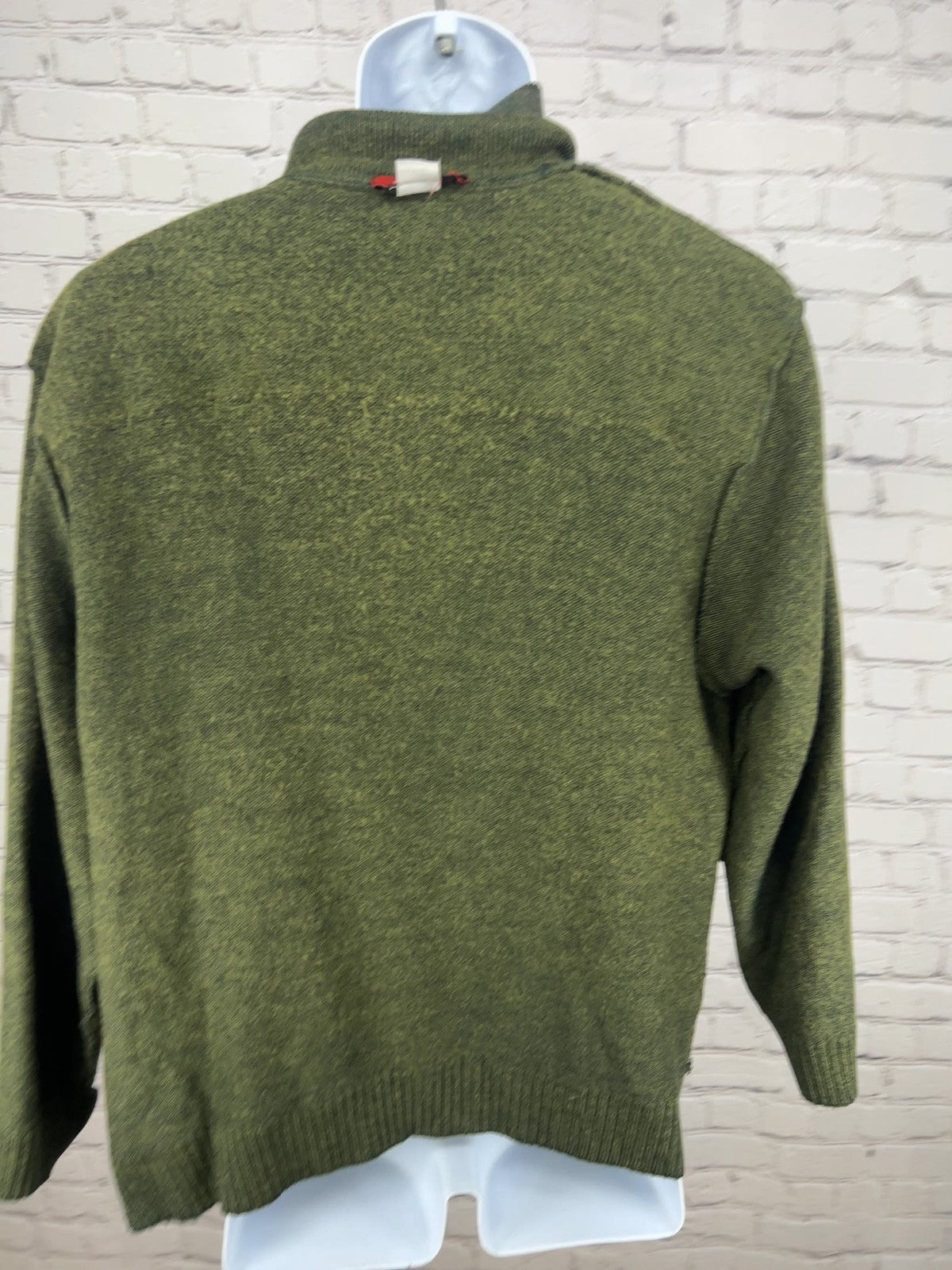 VTG Tabaroni Olive Green Brown Leather Wool Knit Zip Sweater Jacket Italy L