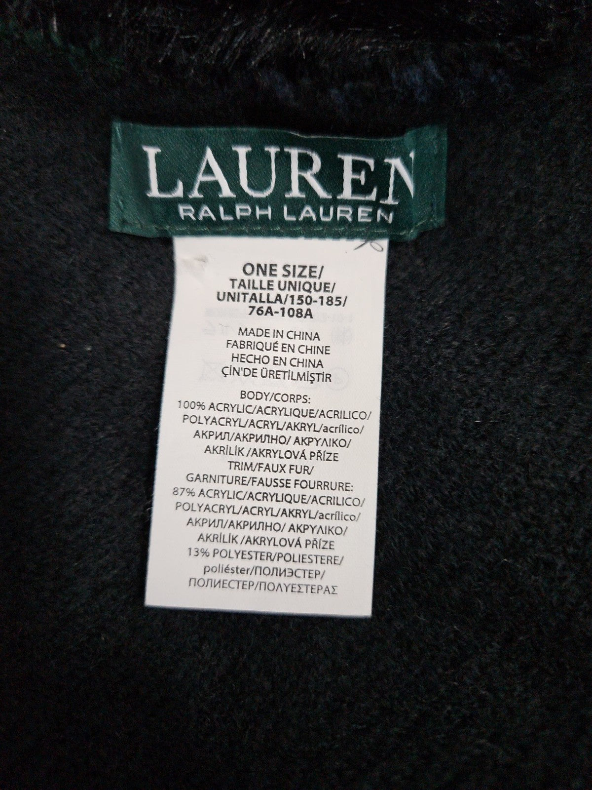 Lauren Ralph Lauren Green Tartan Plaid Faux Fur Fringe Wrap Shawl One Size