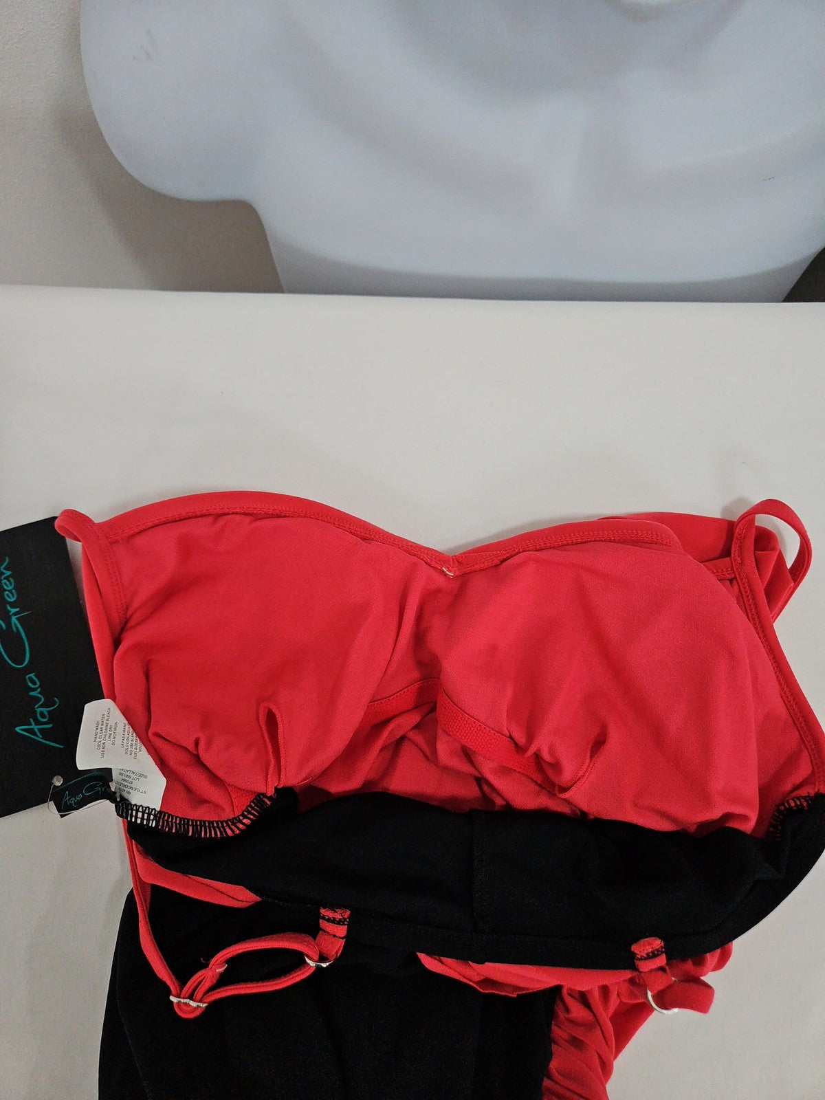 NWT Aqua Green Coral Red Black Draped Wrap One Piece Swimsuit Medium