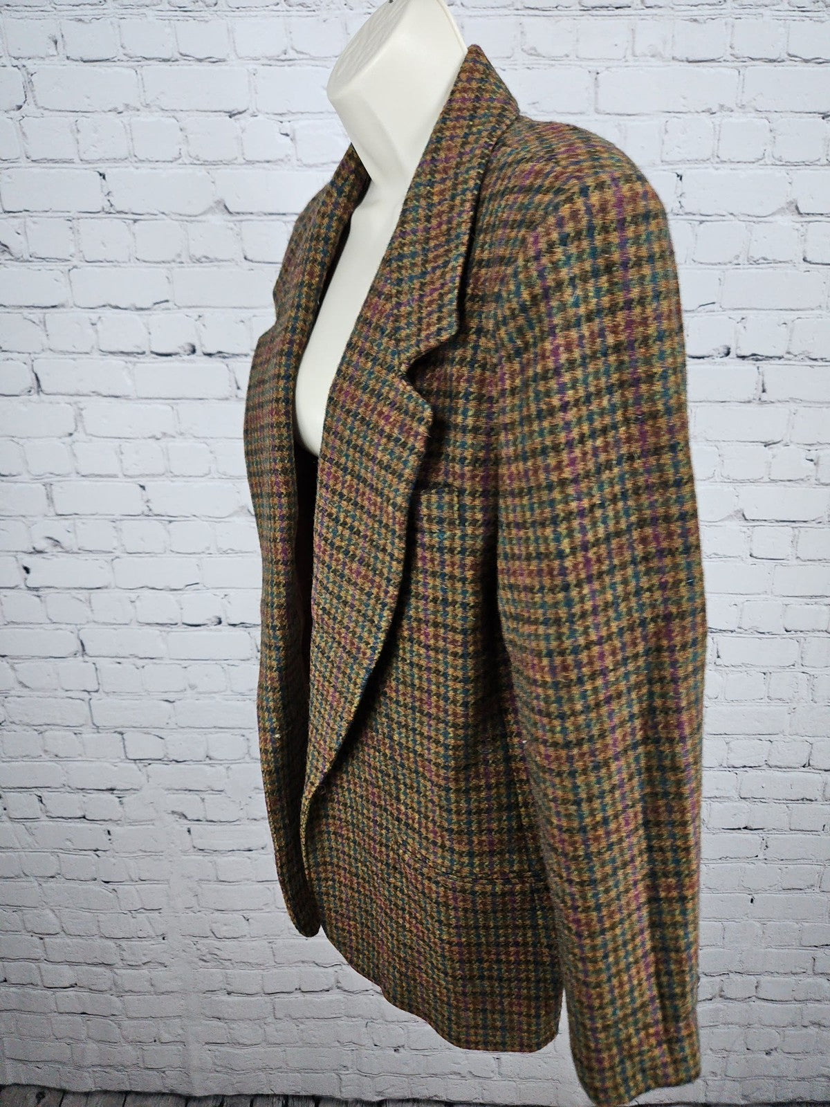 VTG Giorgio Sant'Angelo Brown Multicolor Houndstooth 100% Wool Blazer Jacket L
